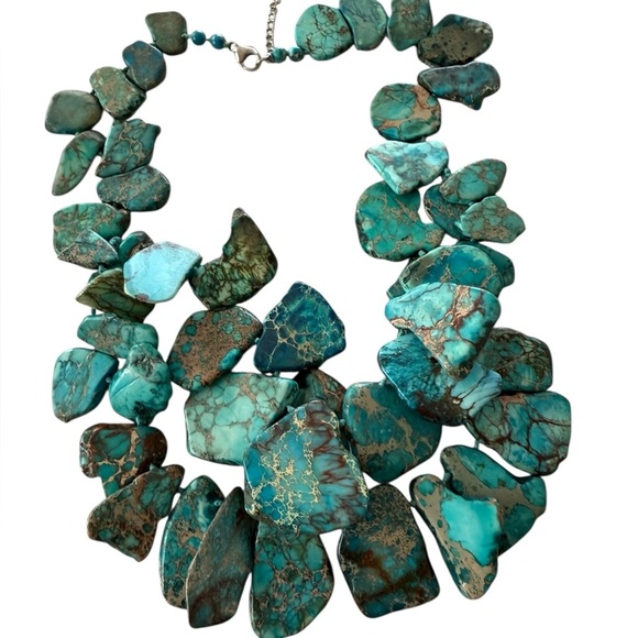 Tropical Ocean Blue Double Strand Bib Necklace Key West - Picture 1 of 4